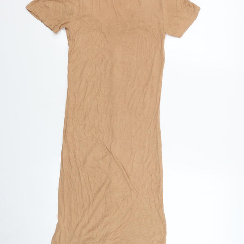 Brave Soul Womens Brown Viscose Bodycon Size S Round Neck Button