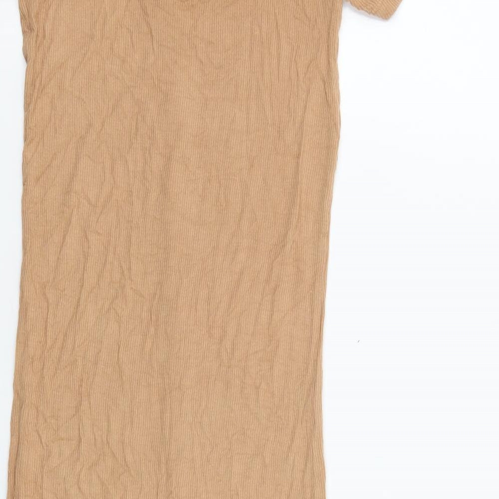 Brave Soul Womens Brown Viscose Bodycon Size S Round Neck Button