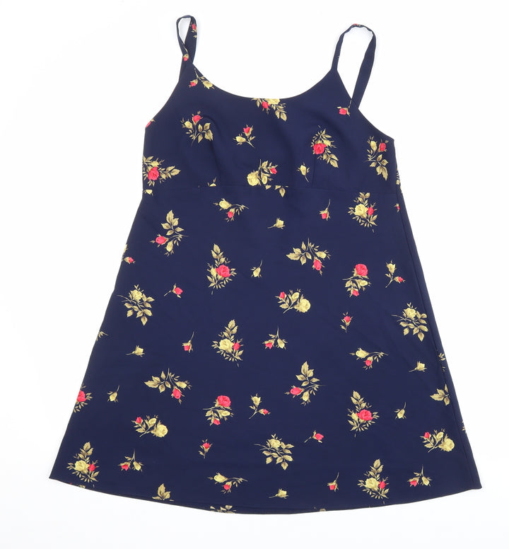 BHS Womens Black Floral Polyester Skater Dress Size 10 Round Neck Pullover