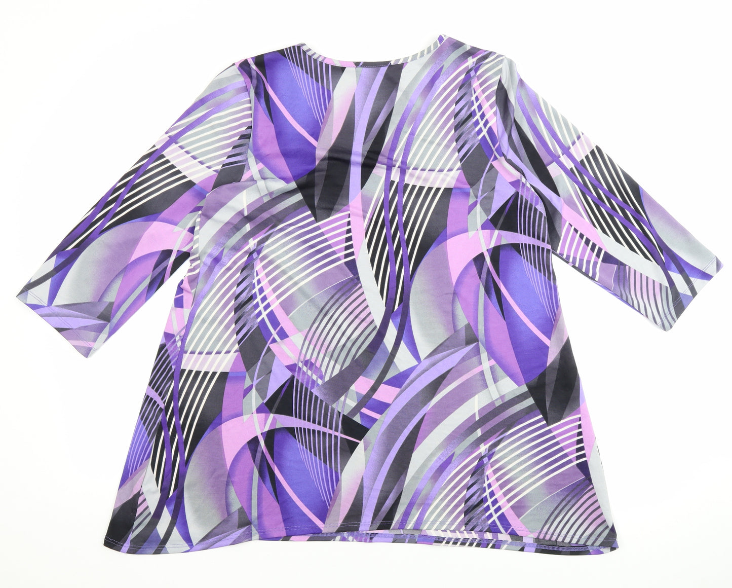 KIM&CO Womens Purple Geometric Polyester Basic T-Shirt Size L Round Neck - Flare bottom