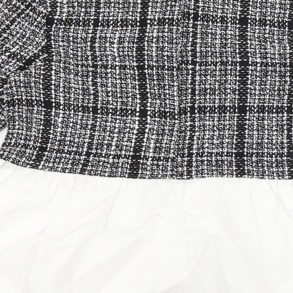 Giselle London Womens Black Plaid Polyester Basic Blouse Size 2XS Round Neck - White Flare Bottom