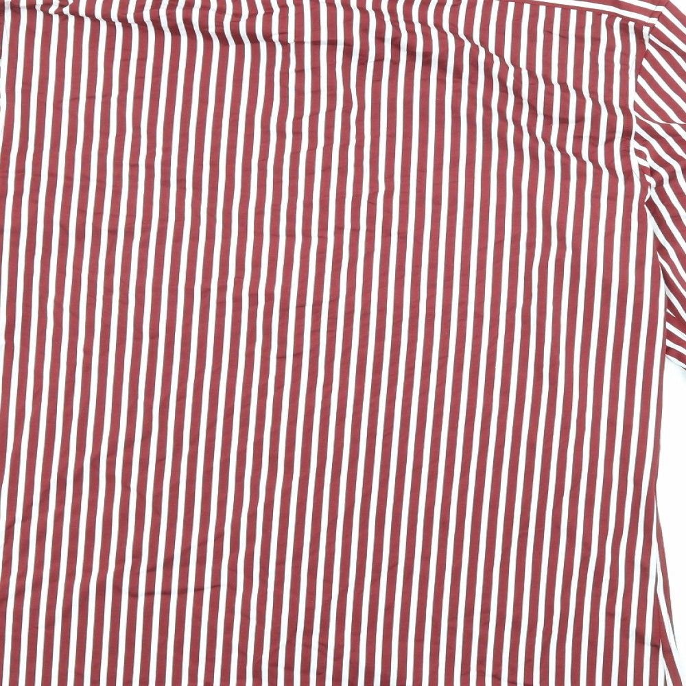Zara Mens Red Striped Polyamide Dress Shirt Size L Collared Button - Red with white stripes