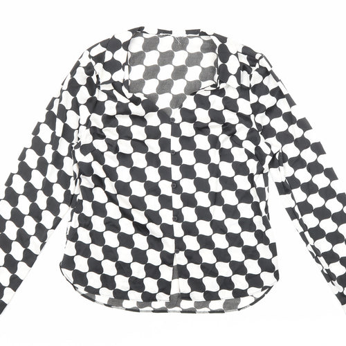 Primark Womens Black Geometric Polyester Basic Blouse Size 12 Collared - Black and white pattern