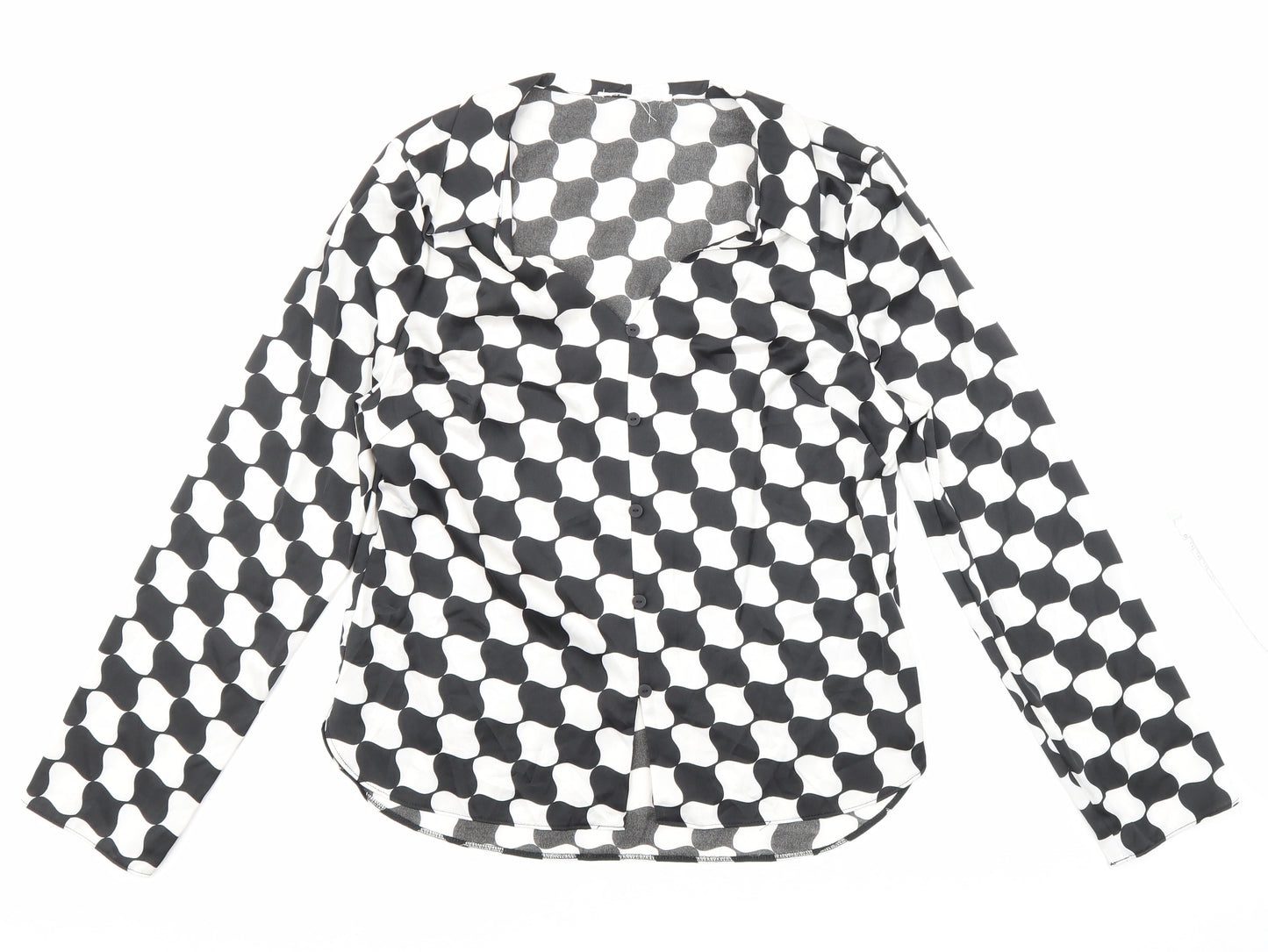 Primark Womens Black Geometric Polyester Basic Blouse Size 12 Collared - Black and white pattern