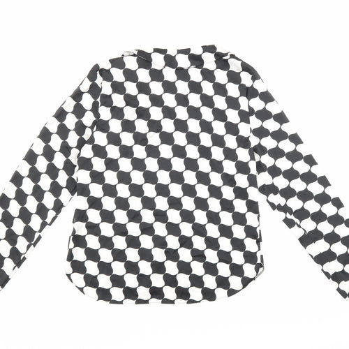 Primark Womens Black Geometric Polyester Basic Blouse Size 12 Collared - Black and white pattern