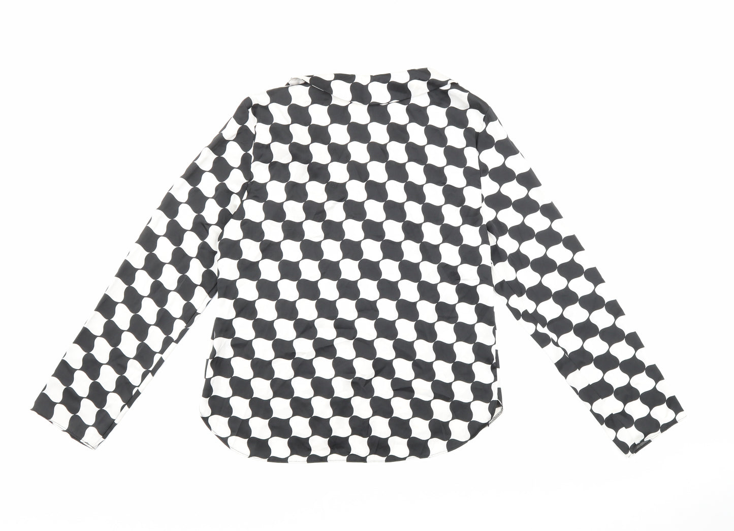 Primark Womens Black Geometric Polyester Basic Blouse Size 12 Collared - Black and white pattern