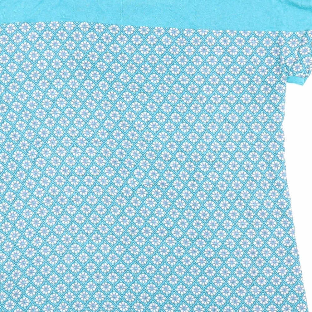 NEXT Womens Blue Geometric Polyester Basic T-Shirt Size 16 Round Neck - Floral Detail Cold Shoulder