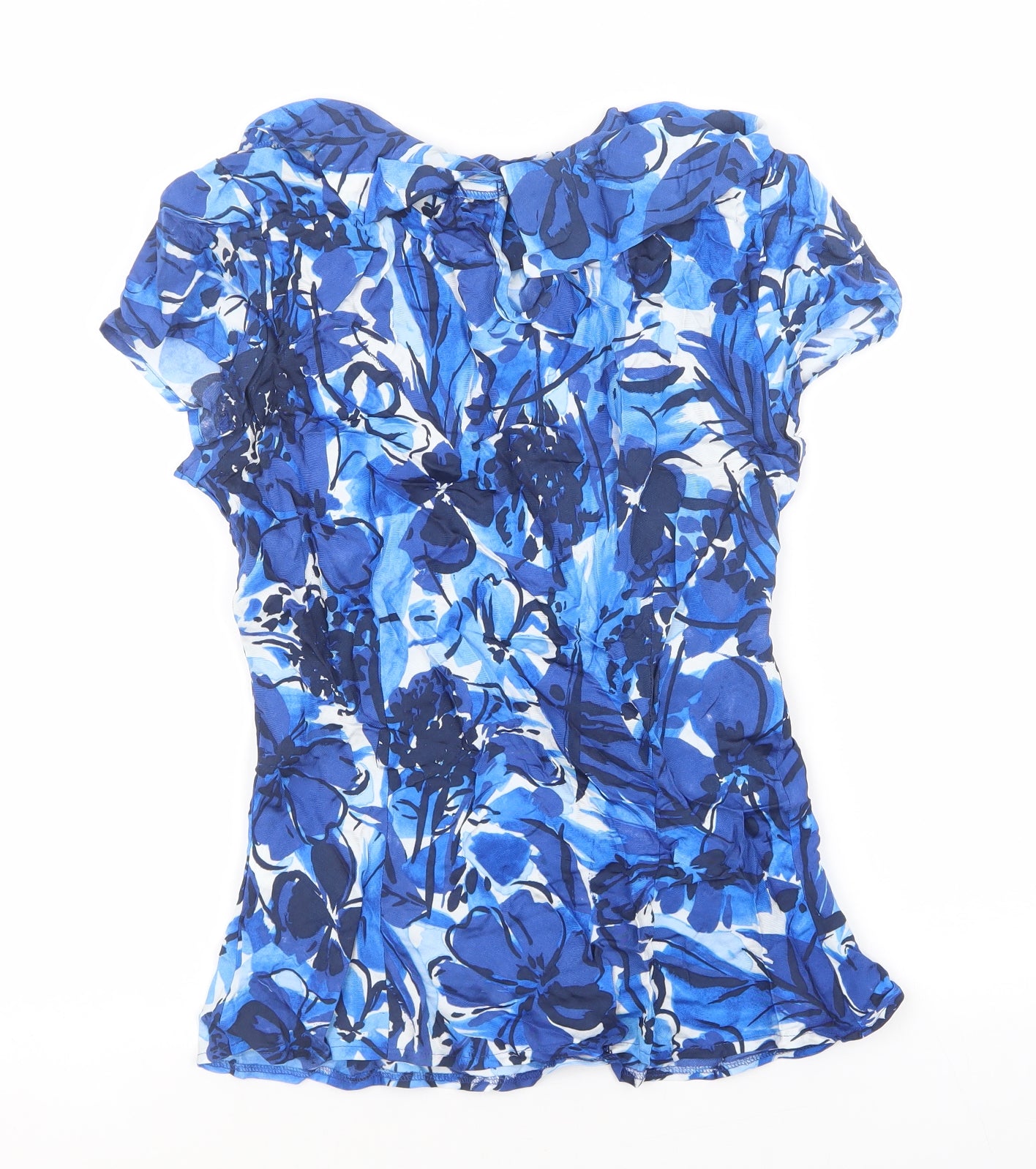 Kaliko Womens Blue Floral Viscose Basic Blouse Size 12 Round Neck - Floral blue and white design