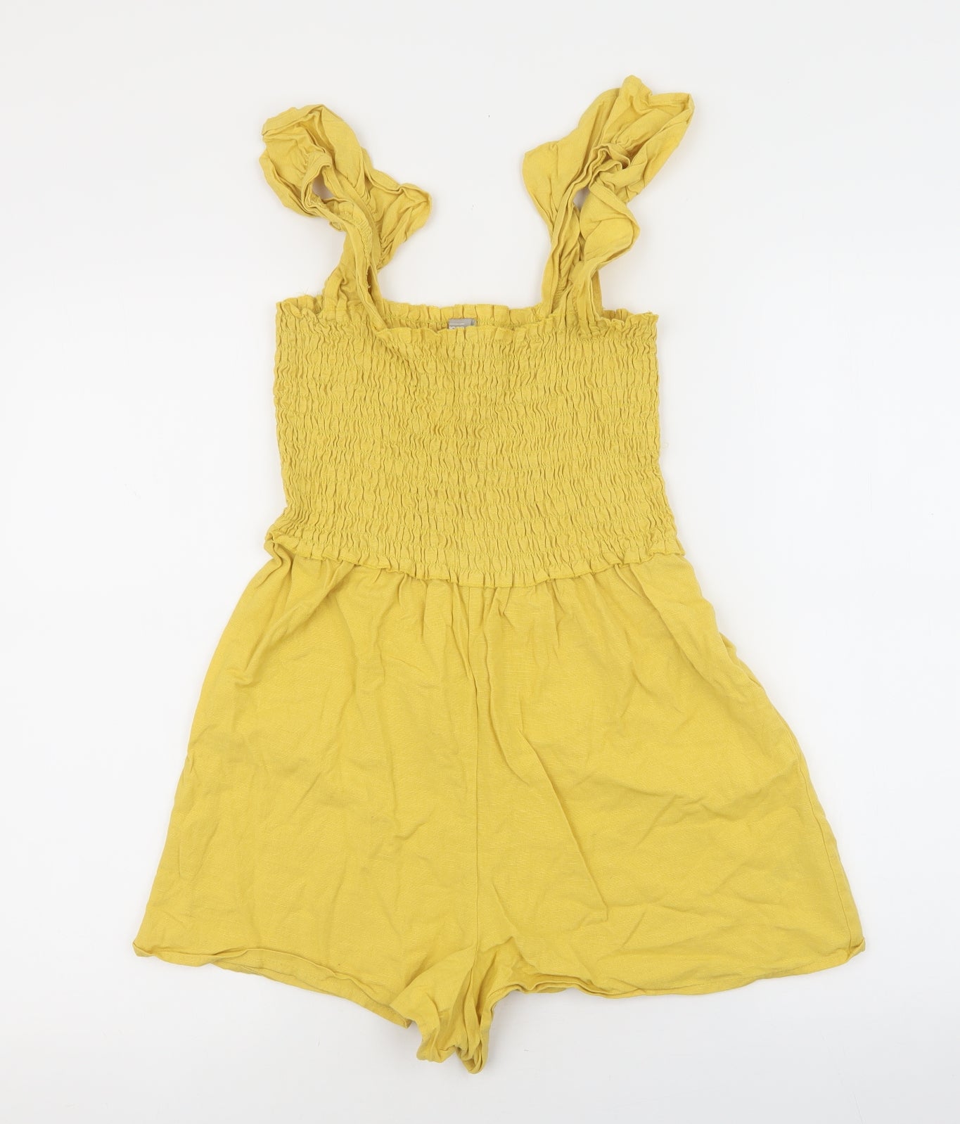 ASOS Womens Yellow Cotton Playsuit One-Piece Size 8 Pullover - Textures material on chest area and frill straps