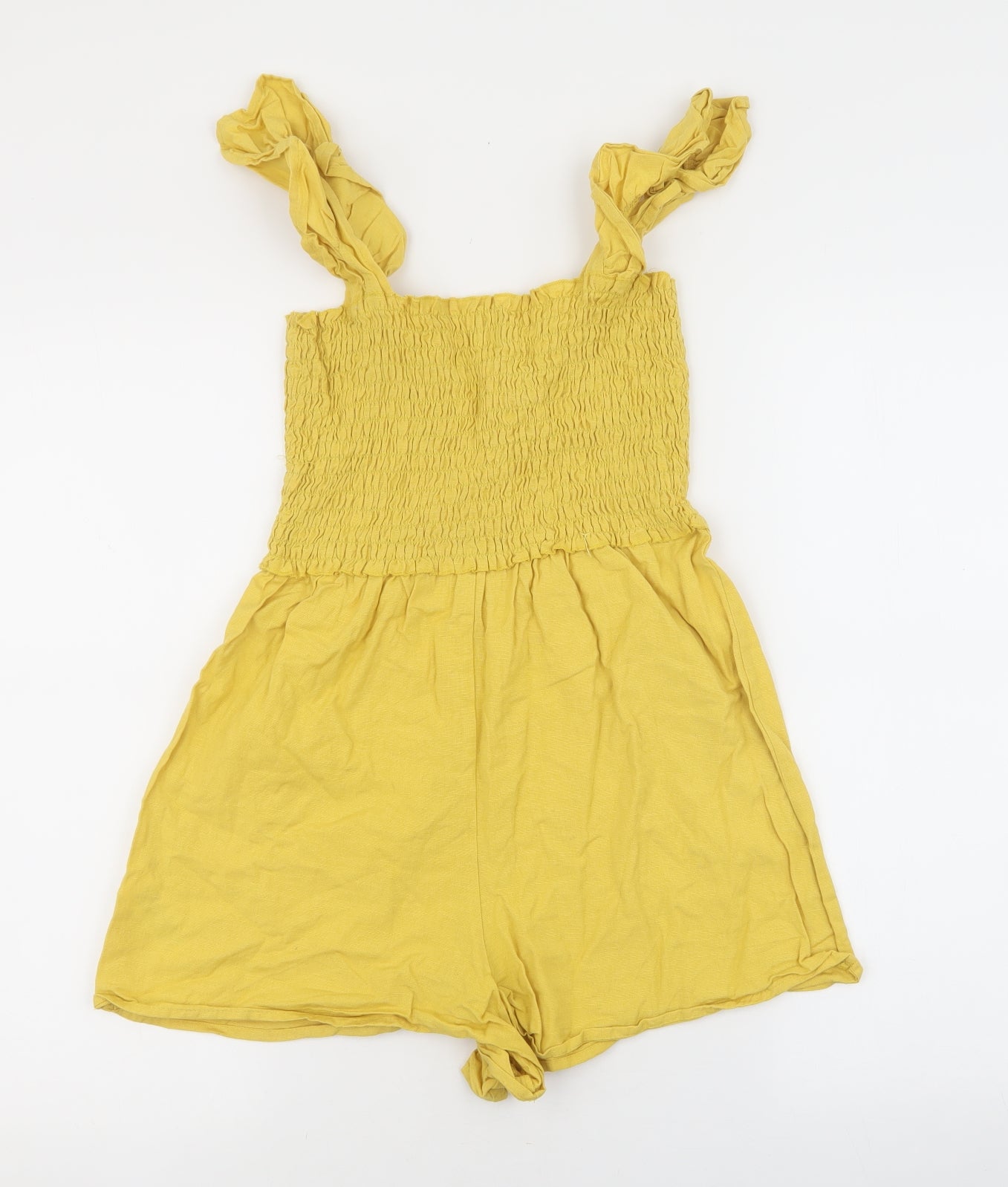 ASOS Womens Yellow Cotton Playsuit One-Piece Size 8 Pullover - Textures material on chest area and frill straps