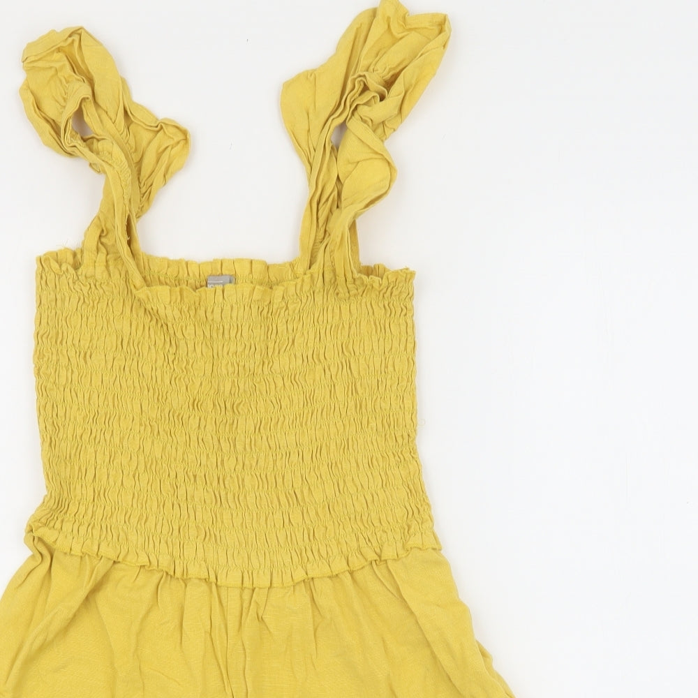 ASOS Womens Yellow Cotton Playsuit One-Piece Size 8 Pullover - Textures material on chest area and frill straps