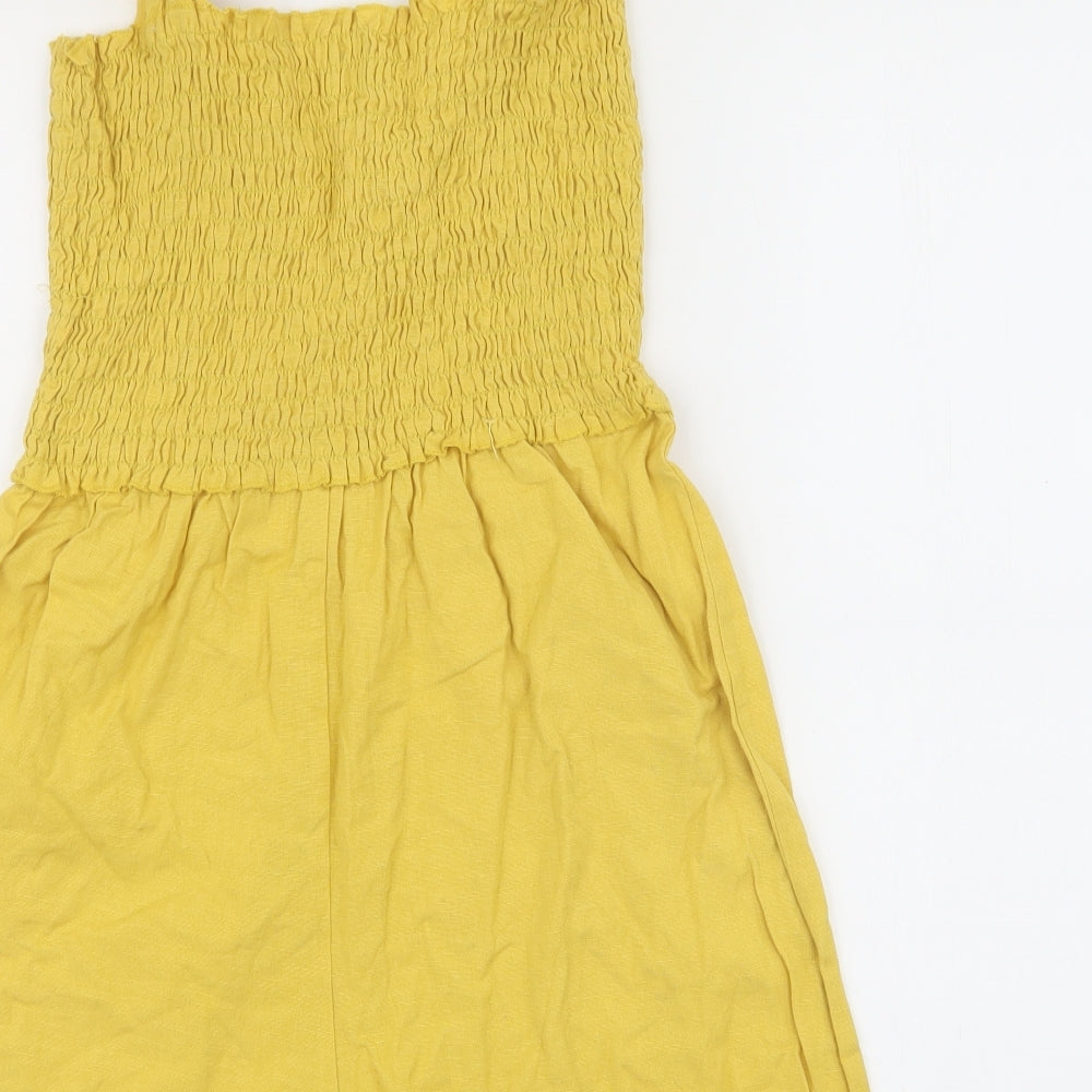 ASOS Womens Yellow Cotton Playsuit One-Piece Size 8 Pullover - Textures material on chest area and frill straps