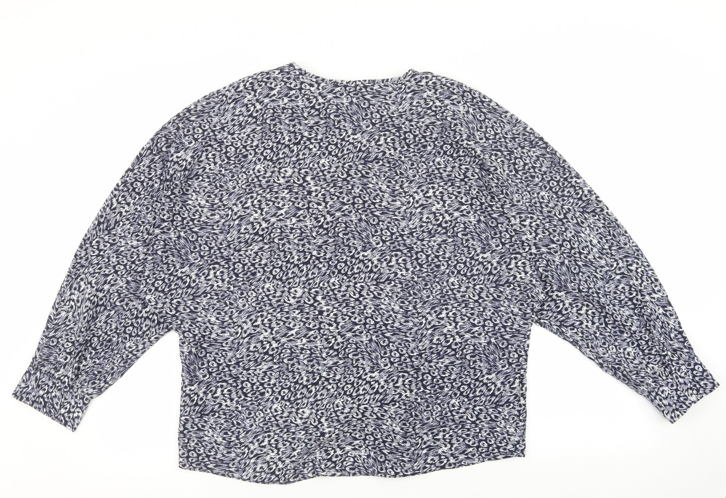 Primark Womens Blue Geometric Polyester Basic Blouse Size 10 V-Neck - Navy blue and white pattern