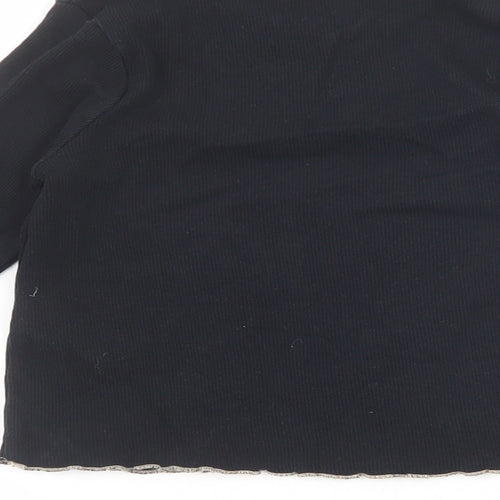 Marks and Spencer Girls Black Cotton Basic T-Shirt Size 6-7 Years Round Neck Pullover - Cat