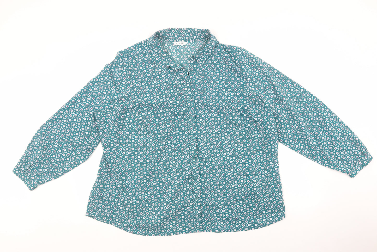 Marks and Spencer Womens Green Floral Polyester Basic Blouse Size 24 Collared - Floral purple and white