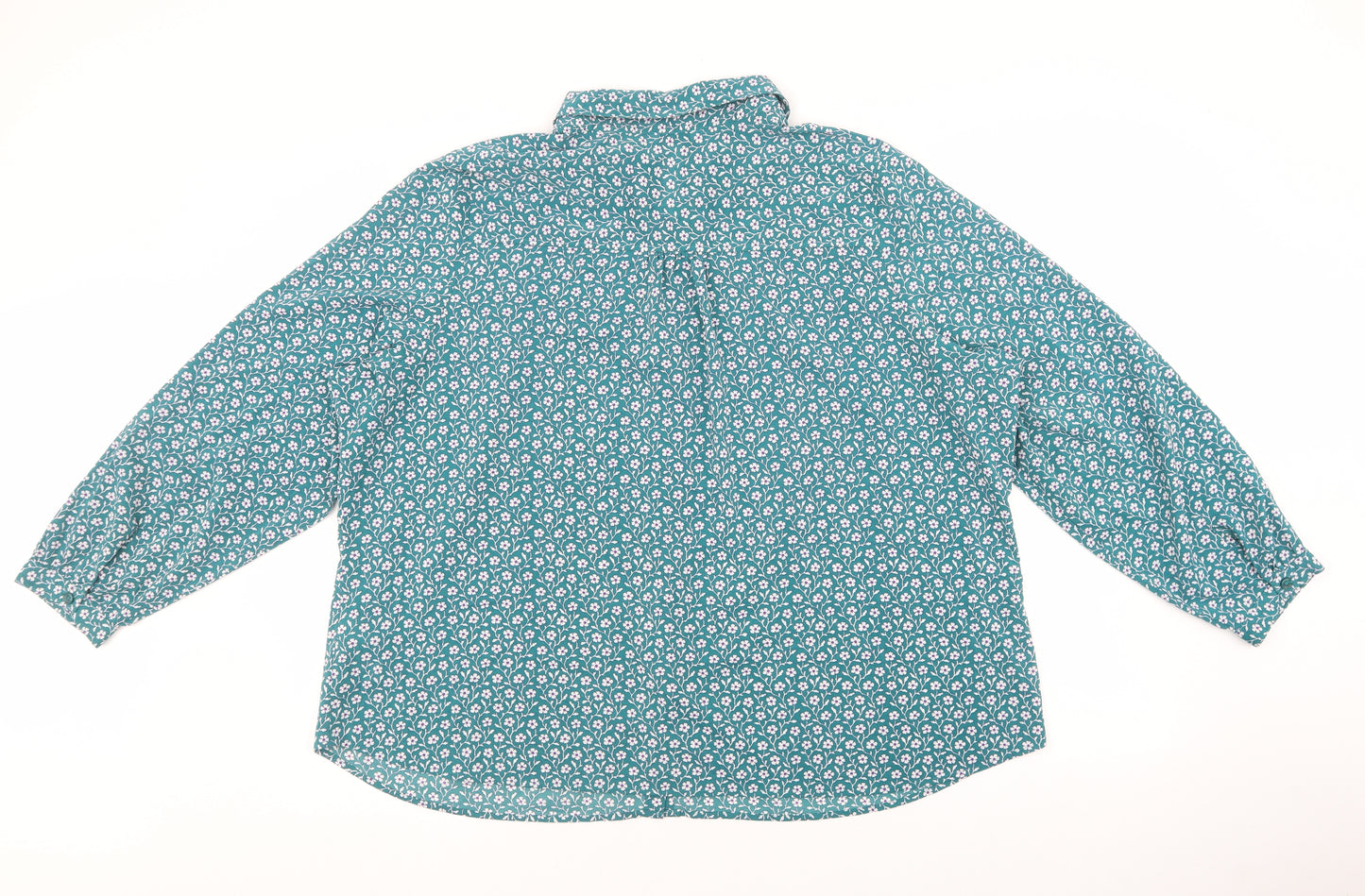 Marks and Spencer Womens Green Floral Polyester Basic Blouse Size 24 Collared - Floral purple and white