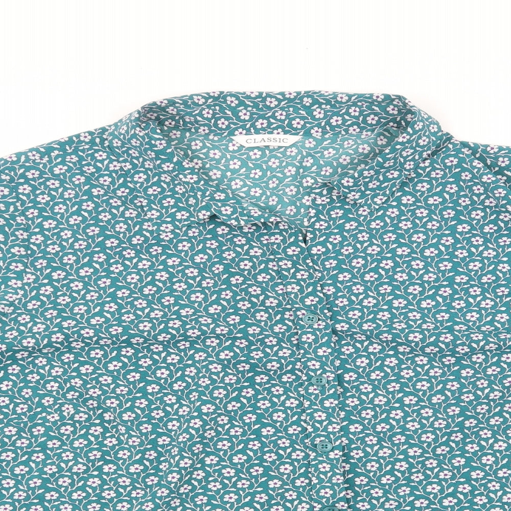 Marks and Spencer Womens Green Floral Polyester Basic Blouse Size 24 Collared - Floral purple and white