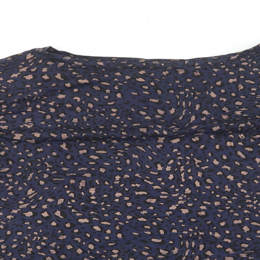 Mint Velvet Womens Blue Animal Print Viscose Basic T-Shirt Size L Round Neck - Leopard Print