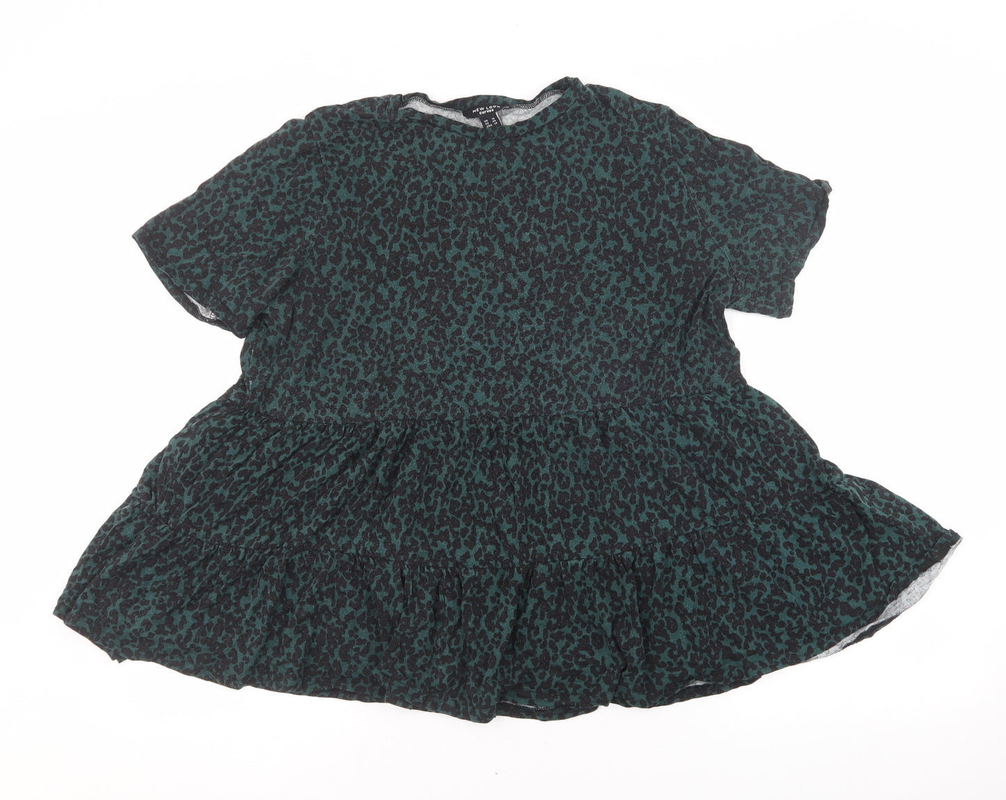 New Look Womens Green Viscose Basic T-Shirt Size 18 Round Neck - Leopard Print