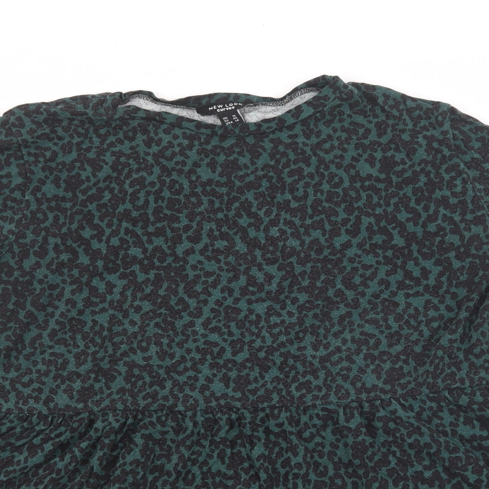 New Look Womens Green Viscose Basic T-Shirt Size 18 Round Neck - Leopard Print
