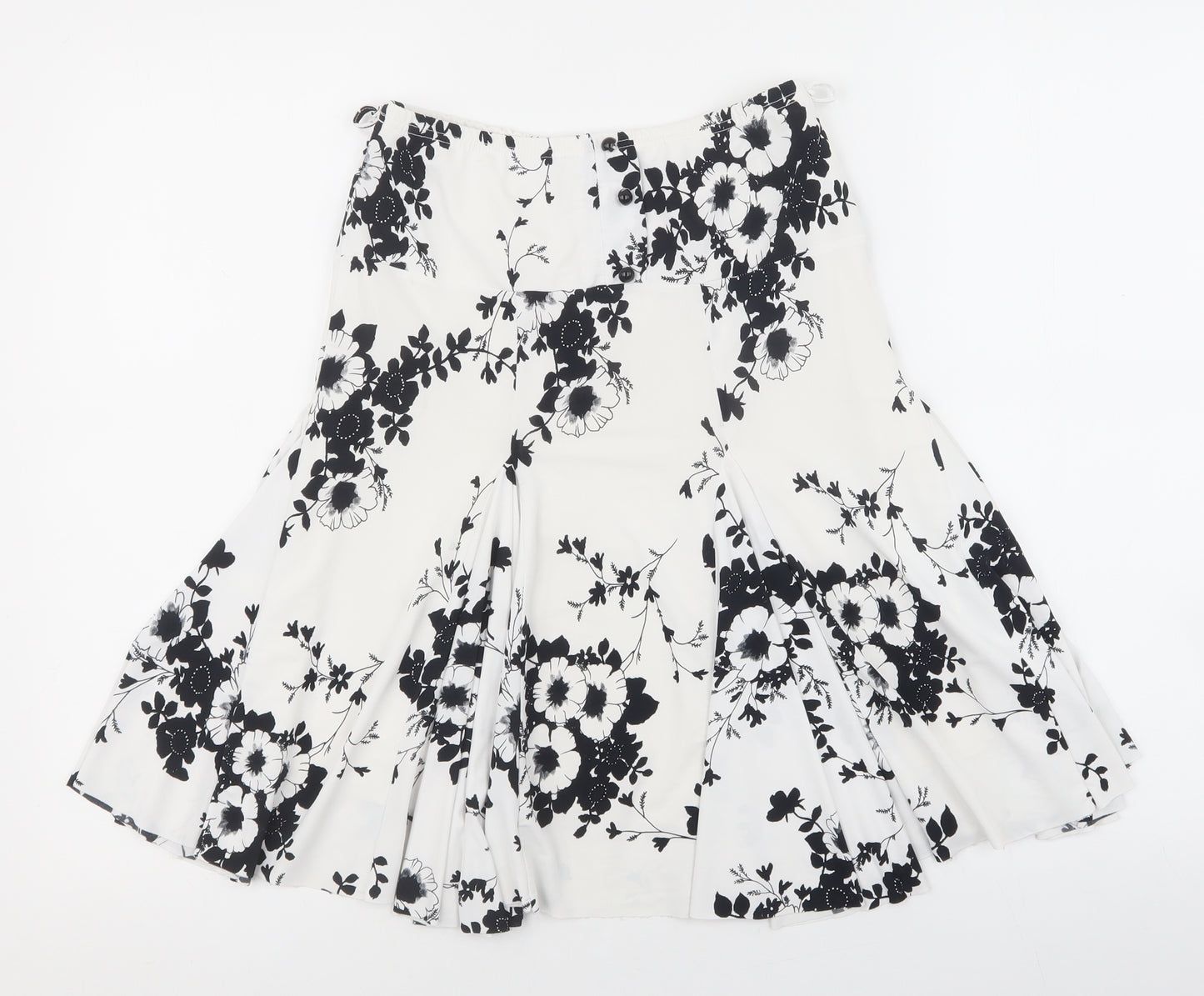 West One Womens White Floral Polyester Flare Skirt Size 8 - Black floral print