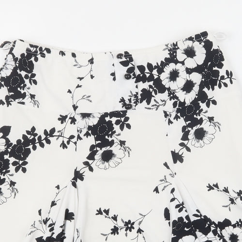 West One Womens White Floral Polyester Flare Skirt Size 8 - Black floral print