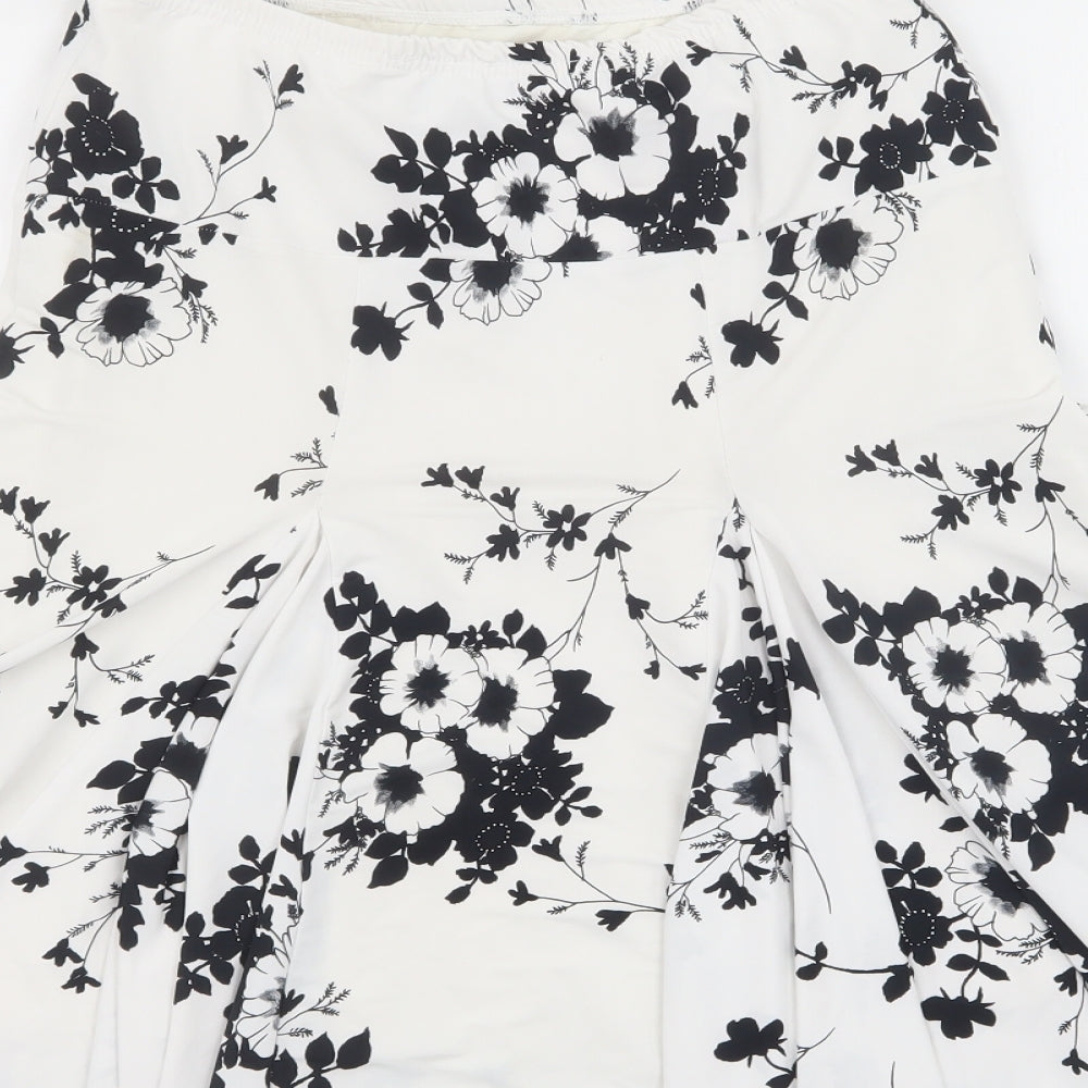 West One Womens White Floral Polyester Flare Skirt Size 8 - Black floral print
