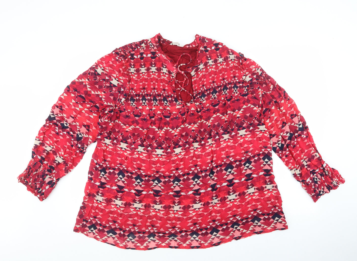 Monsoon Womens Red Geometric Viscose Basic Blouse Size 18 V-Neck - Tie front