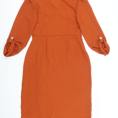 Primark Womens Orange Polyester Shirt Dress Size 10 V-Neck Button - Button Sleeve Detail