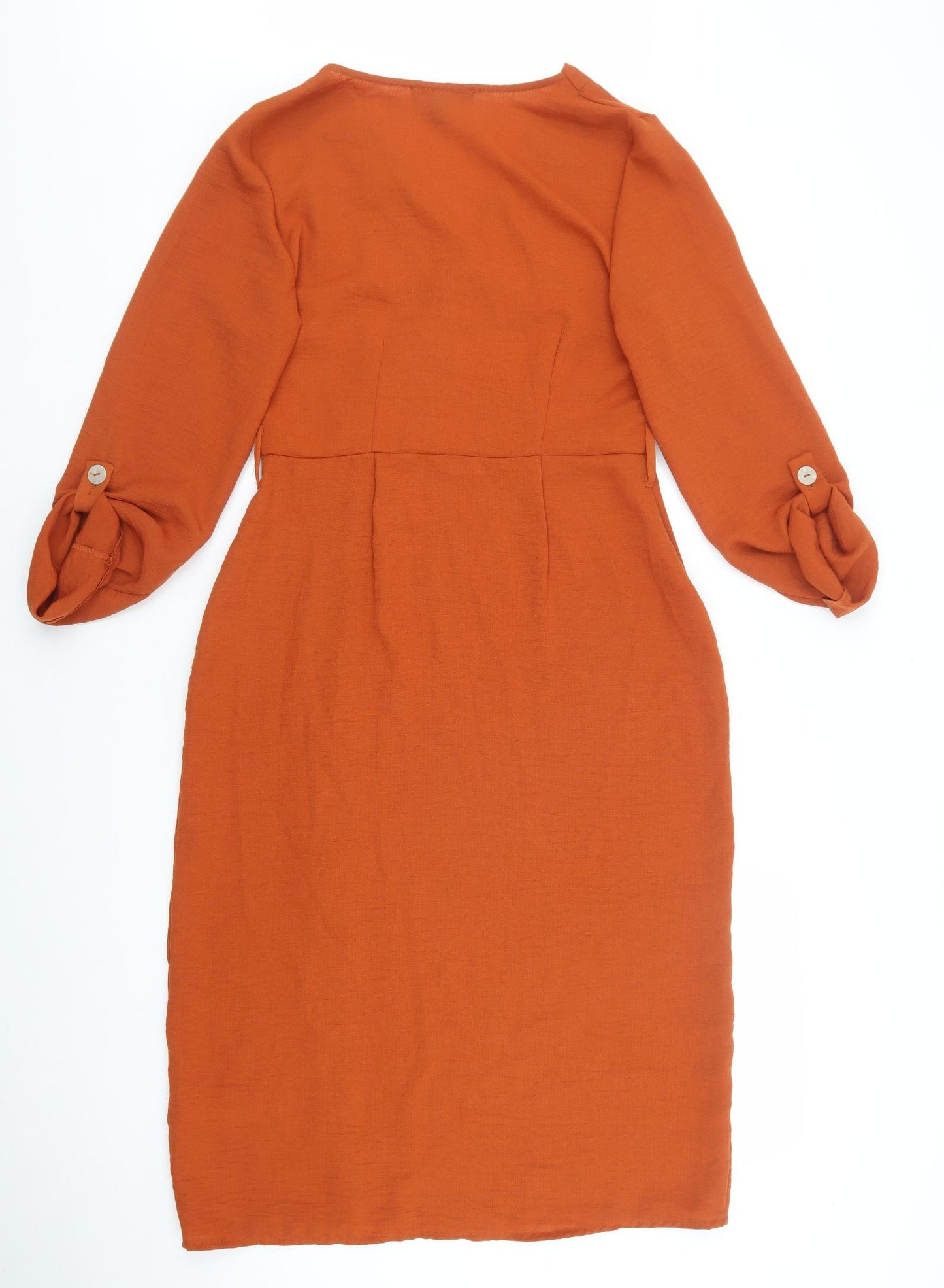 Primark Womens Orange Polyester Shirt Dress Size 10 V-Neck Button - Button Sleeve Detail