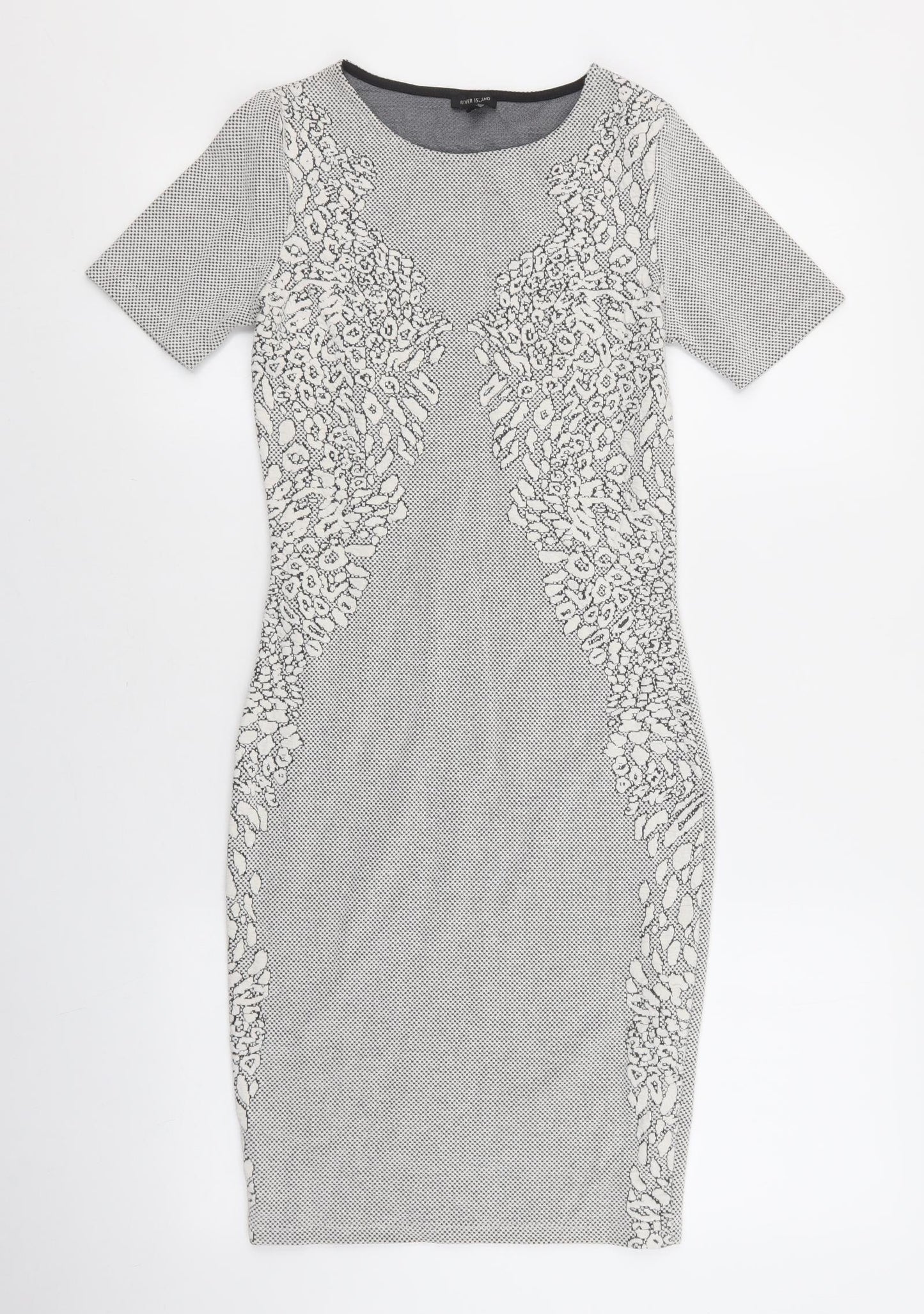 River Island Womens White Geometric Cotton Bodycon Size 6 Round Neck Pullover