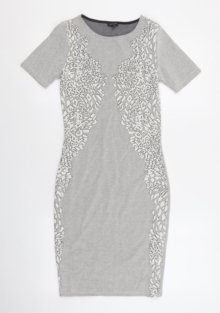 River Island Womens White Geometric Cotton Bodycon Size 6 Round Neck Pullover