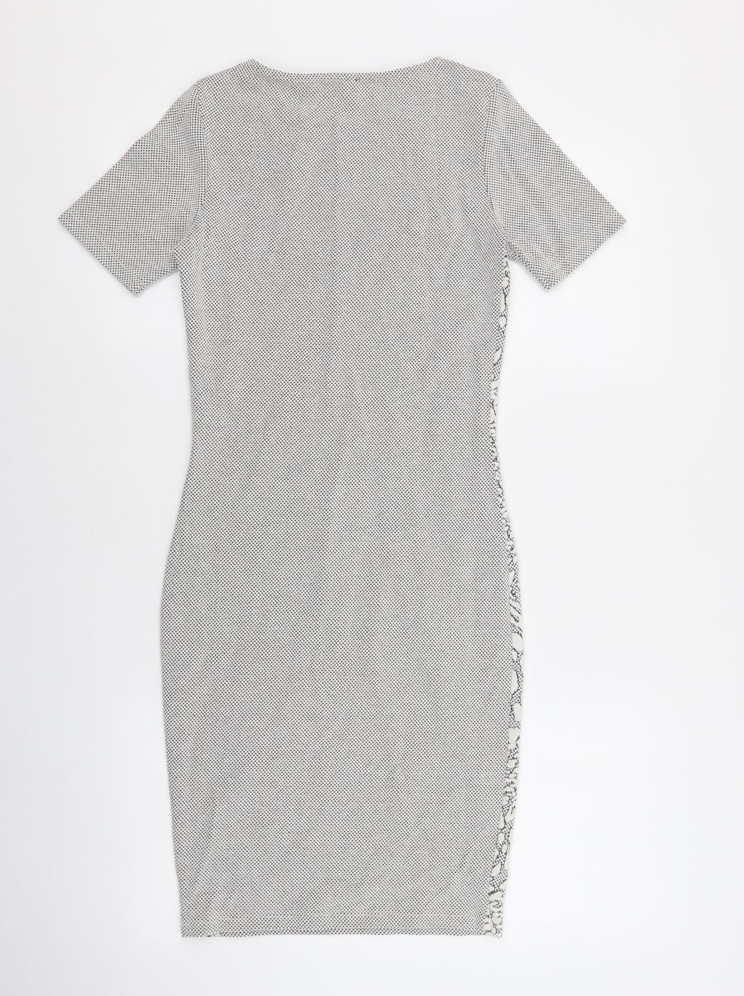 River Island Womens White Geometric Cotton Bodycon Size 6 Round Neck Pullover