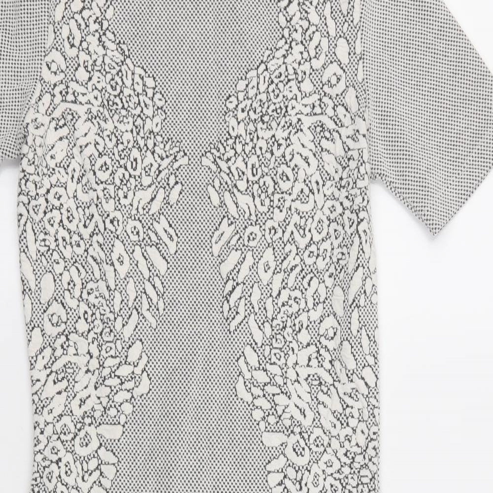 River Island Womens White Geometric Cotton Bodycon Size 6 Round Neck Pullover