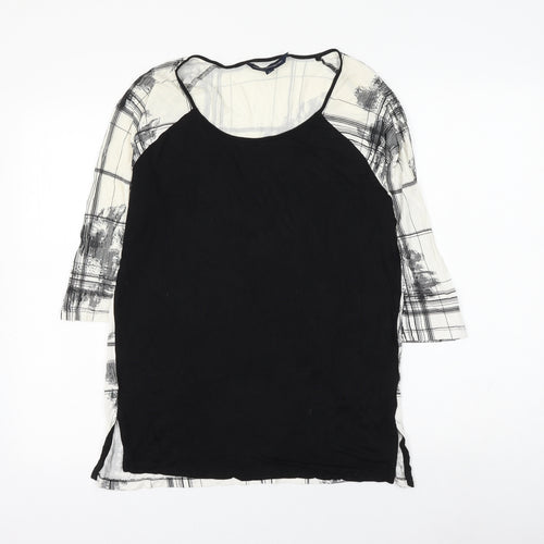 French Connection Womens Black Geometric Viscose Basic Blouse Size XS Round Neck