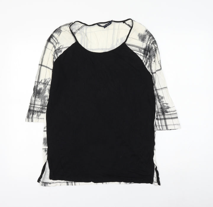 French Connection Womens Black Geometric Viscose Basic Blouse Size XS Round Neck