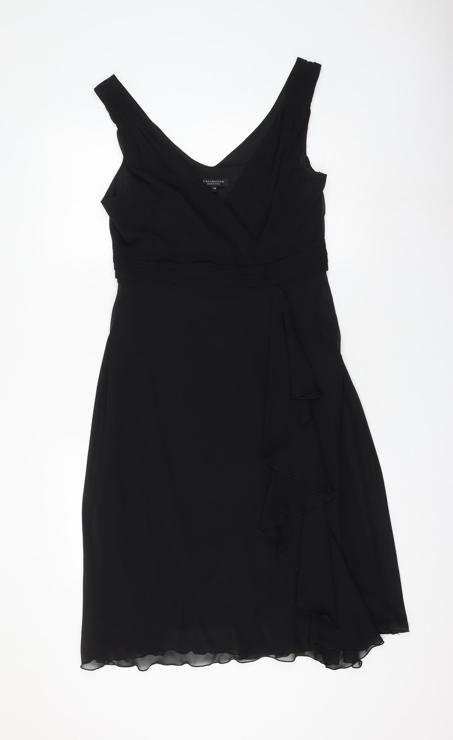Debenhams Womens Black Polyester Fit & Flare Size 14 V-Neck Zip
