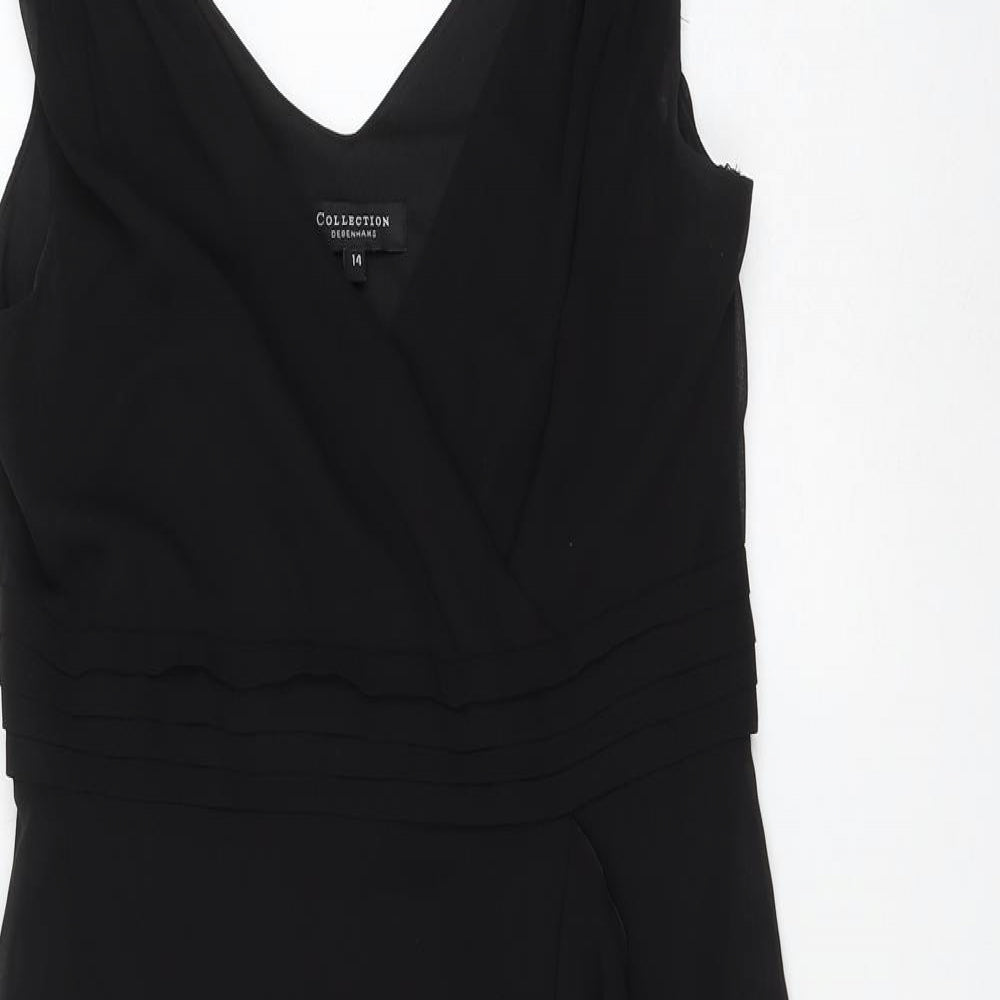 Debenhams Womens Black Polyester Fit & Flare Size 14 V-Neck Zip