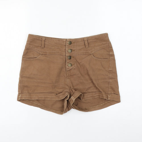 Yes Yes Womens Brown Cotton Hot Pants Shorts Size 12 L3 in Regular Zip