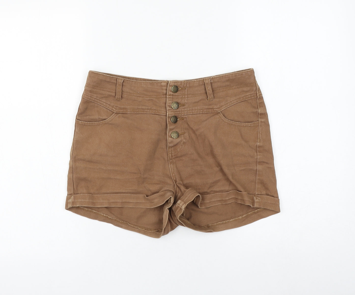Yes Yes Womens Brown Cotton Hot Pants Shorts Size 12 L3 in Regular Zip