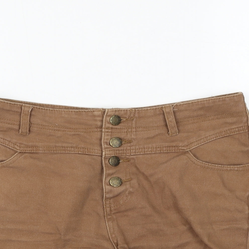 Yes Yes Womens Brown Cotton Hot Pants Shorts Size 12 L3 in Regular Zip