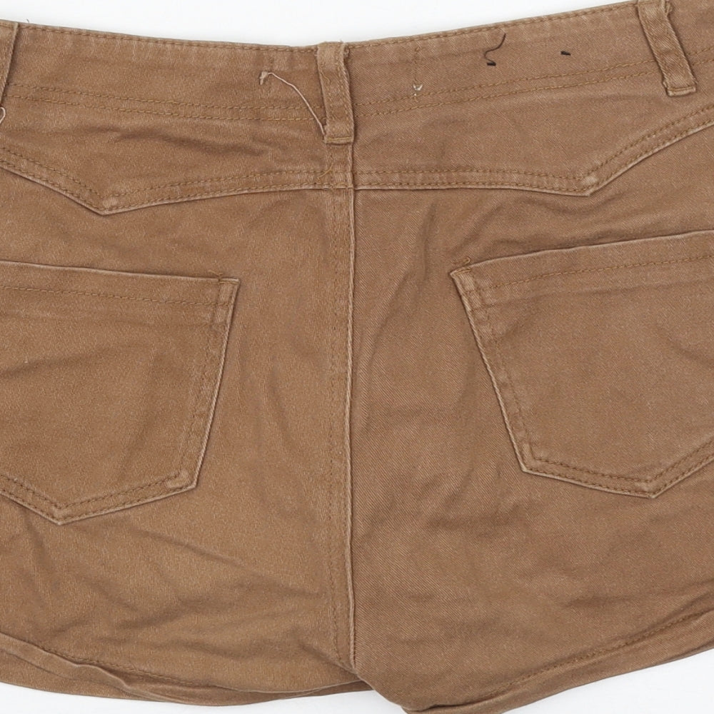 Yes Yes Womens Brown Cotton Hot Pants Shorts Size 12 L3 in Regular Zip