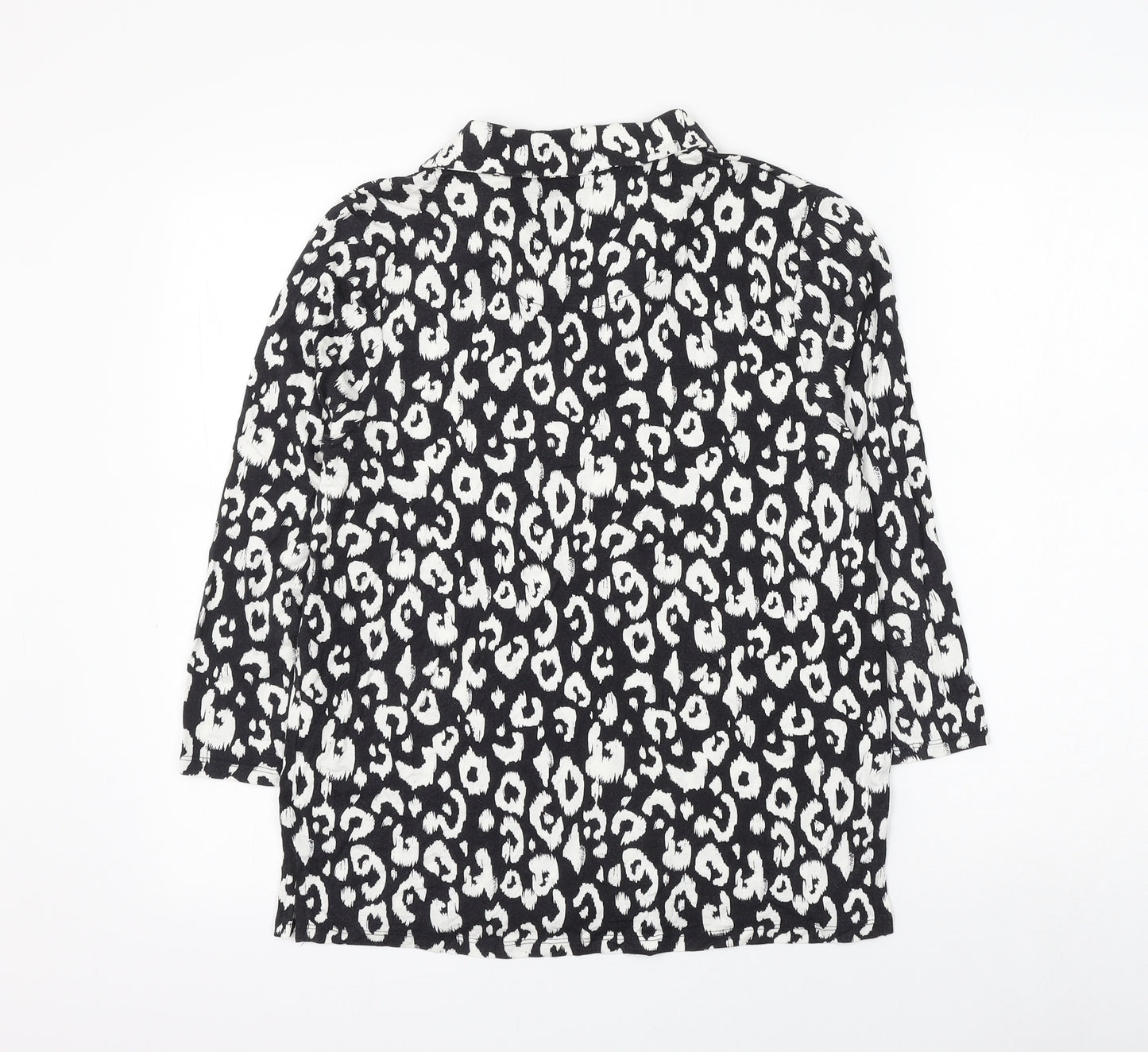 TU Womens Black Animal Print Modacrylic Basic Blouse Size 10 Collared - Leopard Print