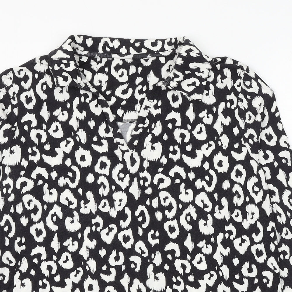 TU Womens Black Animal Print Modacrylic Basic Blouse Size 10 Collared - Leopard Print