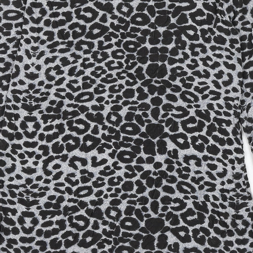 Natalia Womens Grey Animal Print Viscose Basic T-Shirt Size M V-Neck - Leopard Print Size M/L