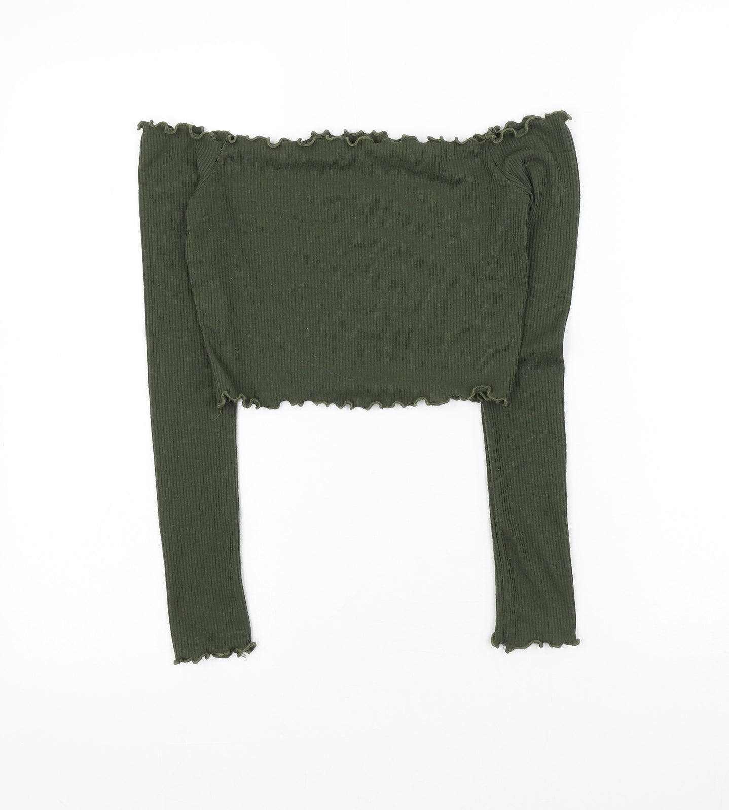 PRETTYLITTLETHING Womens Green Polyester Cropped Tank Size 6 Off the Shoulder