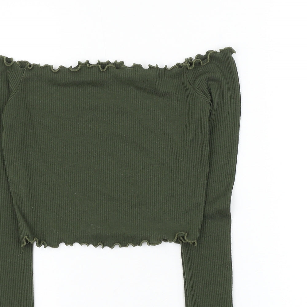 PRETTYLITTLETHING Womens Green Polyester Cropped Tank Size 6 Off the Shoulder