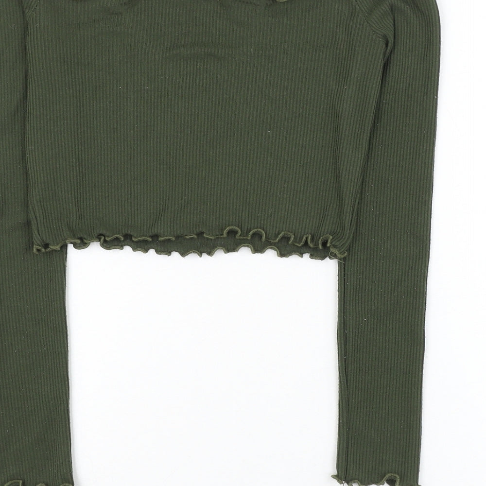 PRETTYLITTLETHING Womens Green Polyester Cropped Tank Size 6 Off the Shoulder