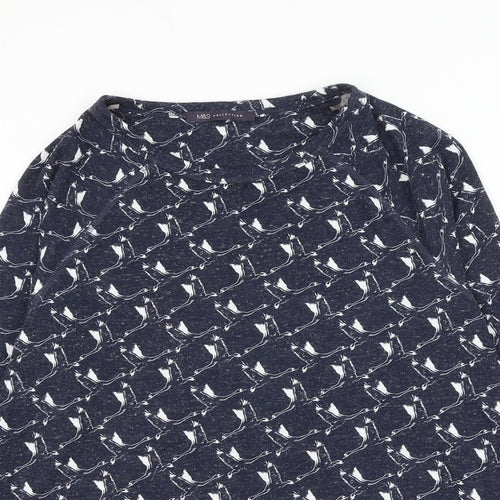 Marks and Spencer Womens Blue Round Neck Geometric Polyester Pullover Jumper Size 12