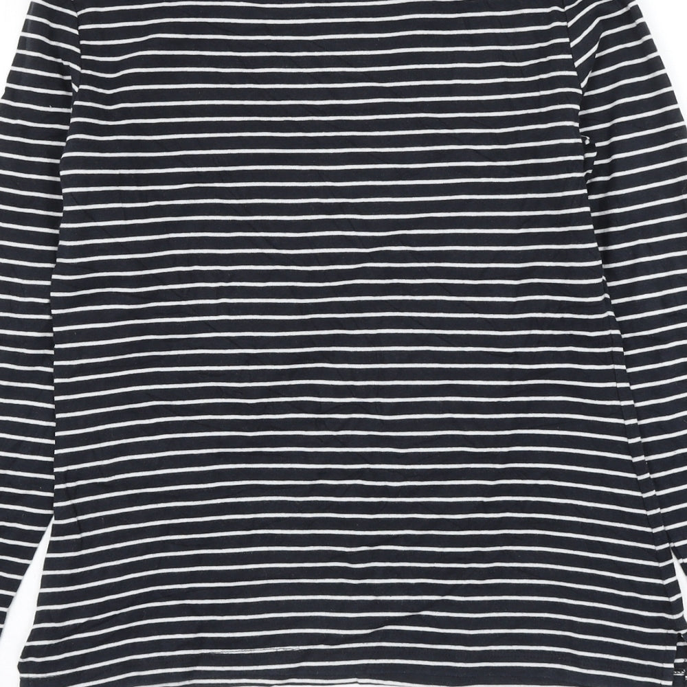 TOM TAILOR Womens Black Striped Cotton Basic T-Shirt Size L Boat Neck